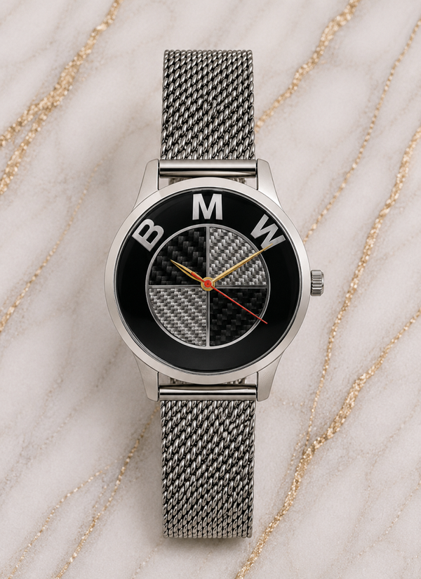 Montre Bracelet BMW Logo Noir – Acier Inoxydable 24 cm