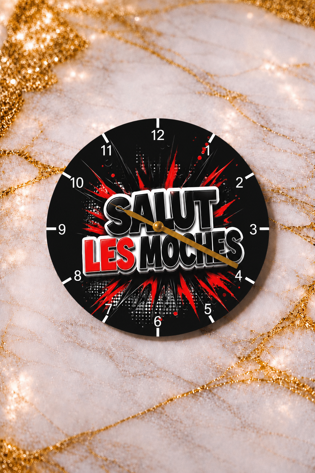 Horloge murale personnalisée « Salut les moches » Ø 20 cm – Neuve