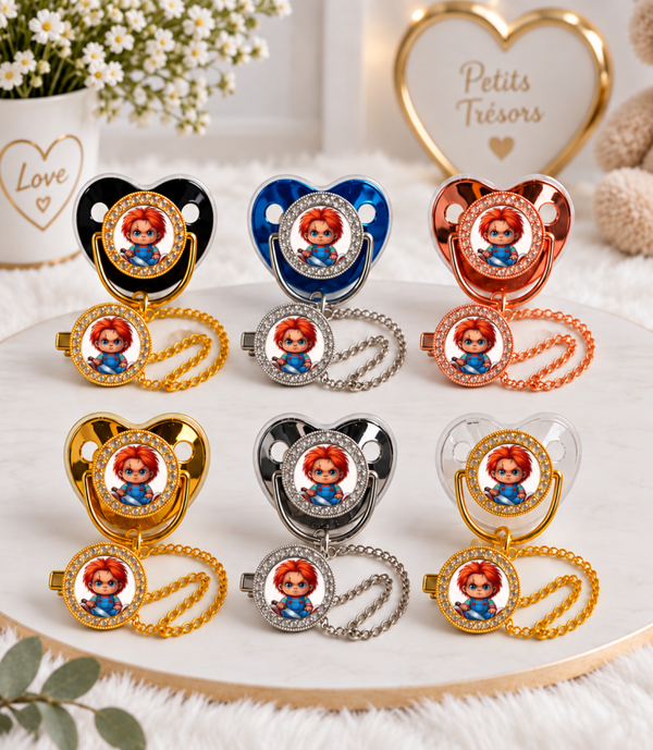 Tétine Strass Baby inspirée de l’univers Chucky – Une tétine bébé originale et décalée