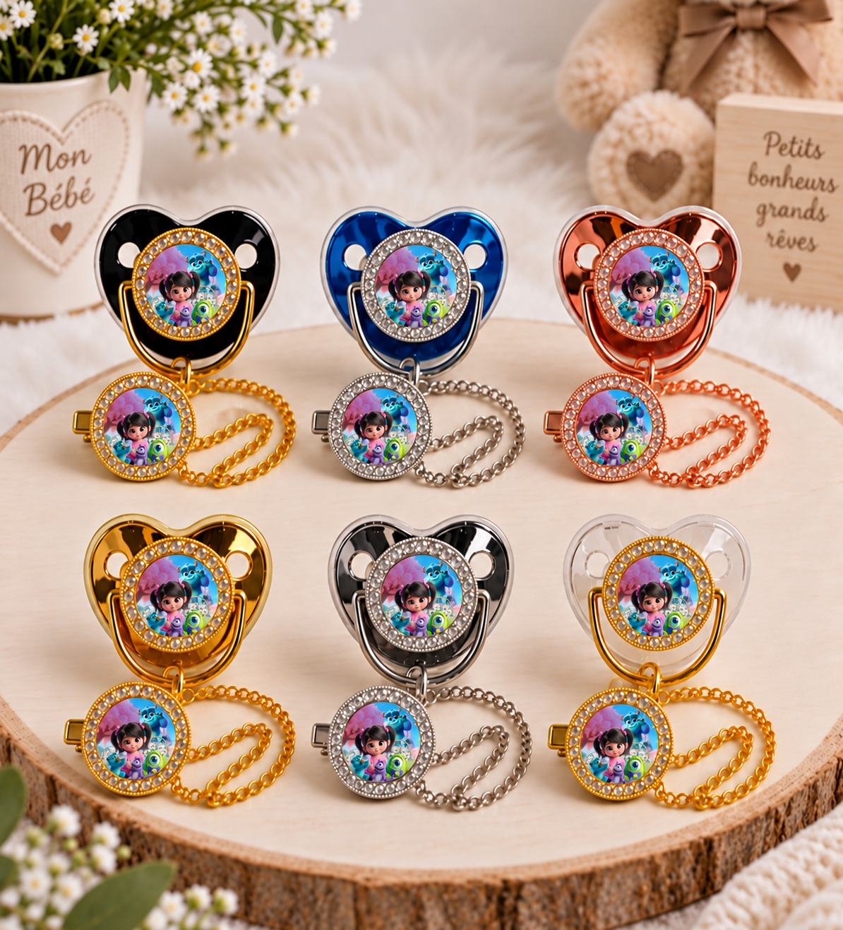 Tétine Strass Baby inspirée de l’univers Monstres & Cie – Une touche de fantaisie pour bébé