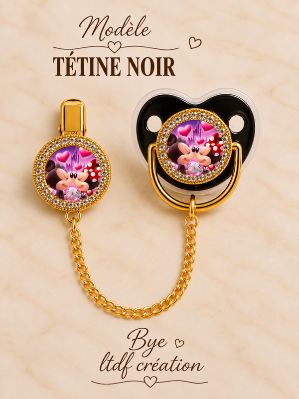 Tétine Strass Baby Mickey & Minnie – Tétine bébé personnalisée avec attache