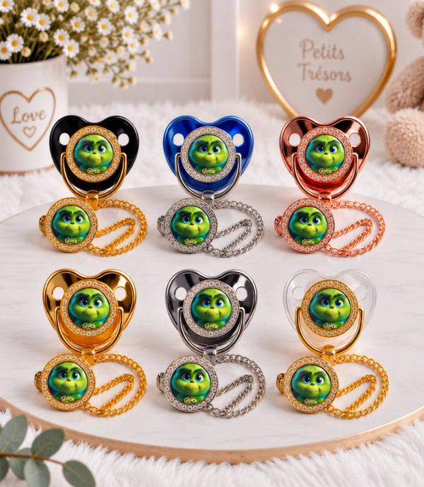 Tétine Strass Baby Le Grinch – Tétine bébé personnalisée avec attache