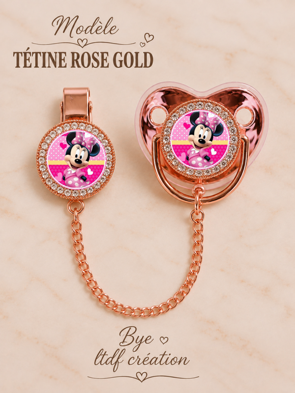 Tétine Strass Baby Mickey & Minnie – Tétine bébé personnalisée avec attache