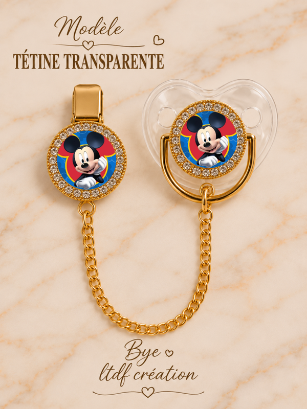 Tétine Strass Baby Mickey & Minnie – Tétine bébé personnalisée avec attache