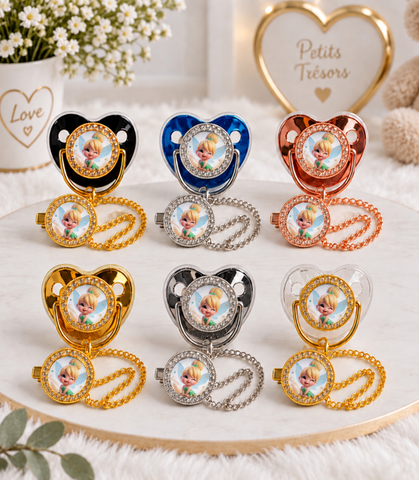 Tétine Strass Baby Fée Clochette – Tétine bébé personnalisée avec attache