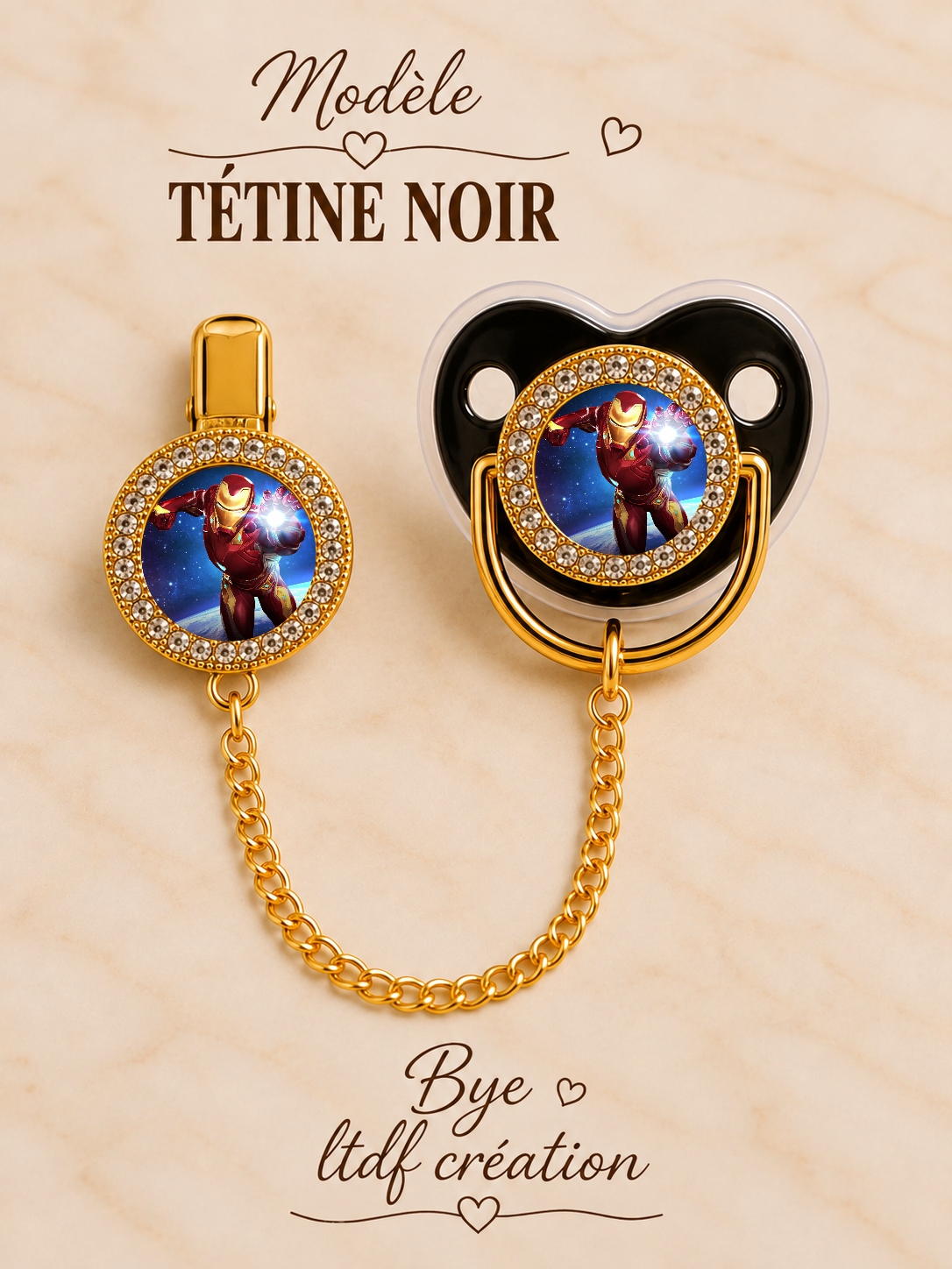 Tétine Strass Baby Avengers – Tétine bébé personnalisée avec attache