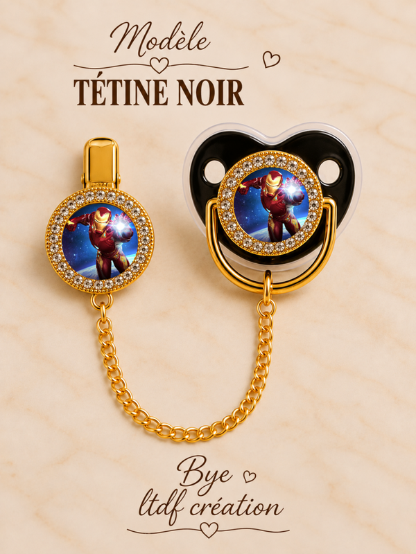 Tétine Strass Baby Avengers – Tétine bébé personnalisée avec attache