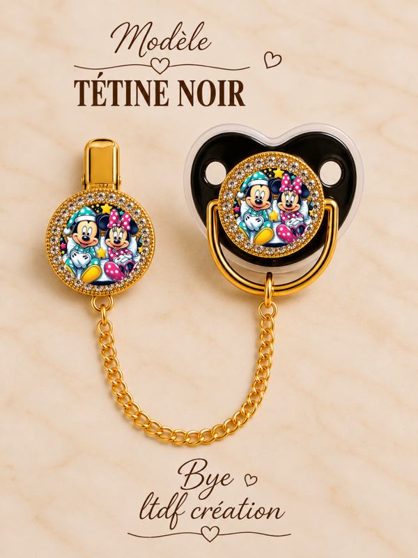 Tétine Strass Baby Mickey & Minnie – Tétine bébé personnalisée avec attache
