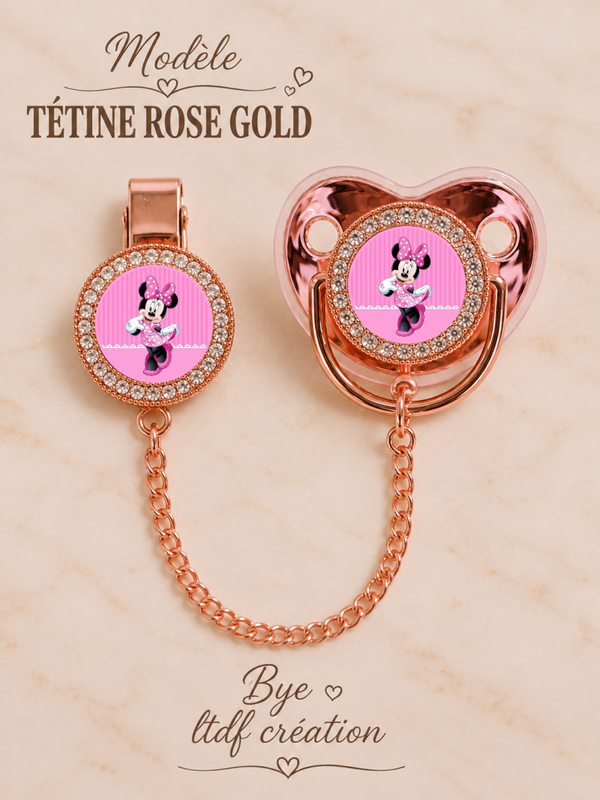 Tétine Strass Baby Mickey & Minnie – Tétine bébé personnalisée avec attache