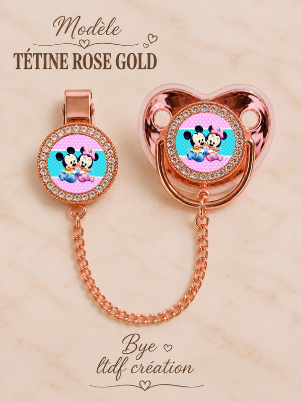 Tétine Strass Baby Mickey & Minnie – Tétine bébé personnalisée avec attache