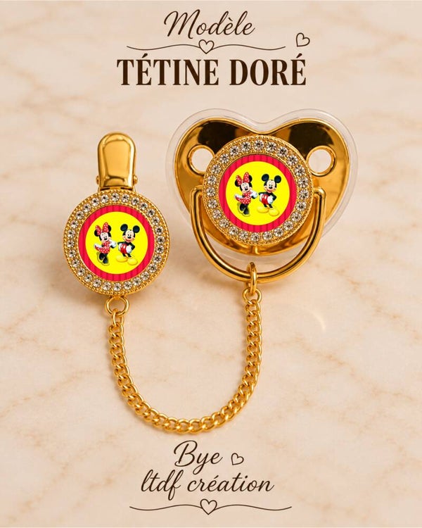 Tétine Strass Baby Mickey & Minnie – Tétine bébé personnalisée avec attache