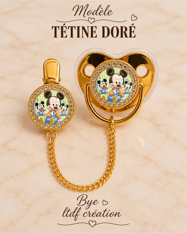 Tétine Strass Baby Mickey – Tétine bébé personnalisée avec attache