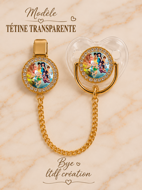 Tétine Strass Baby Fée Clochette – Tétine bébé personnalisée avec attache