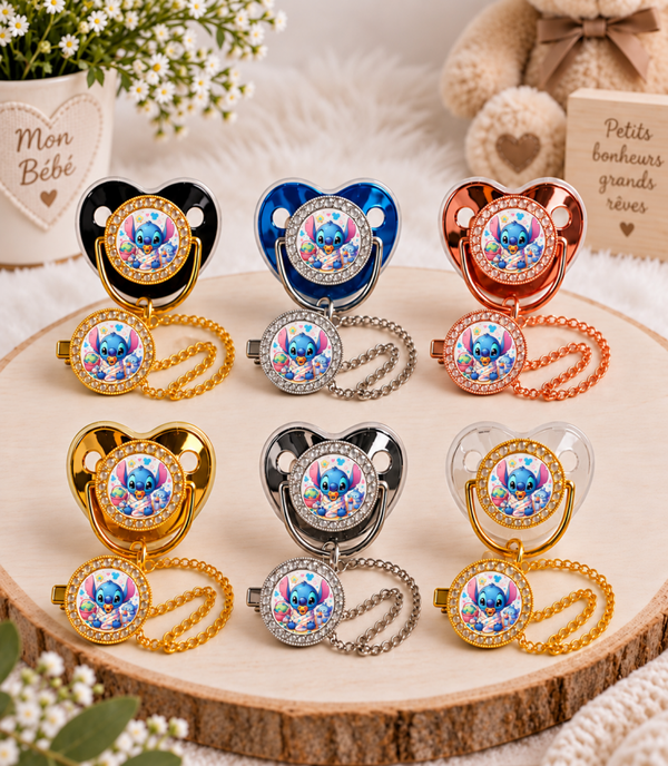 Tétine Strass Baby Stitch – Tétine bébé personnalisée avec attache