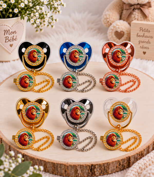 Tétine Strass Baby Le Roi Lion Simba – Tétine bébé personnalisée avec attache