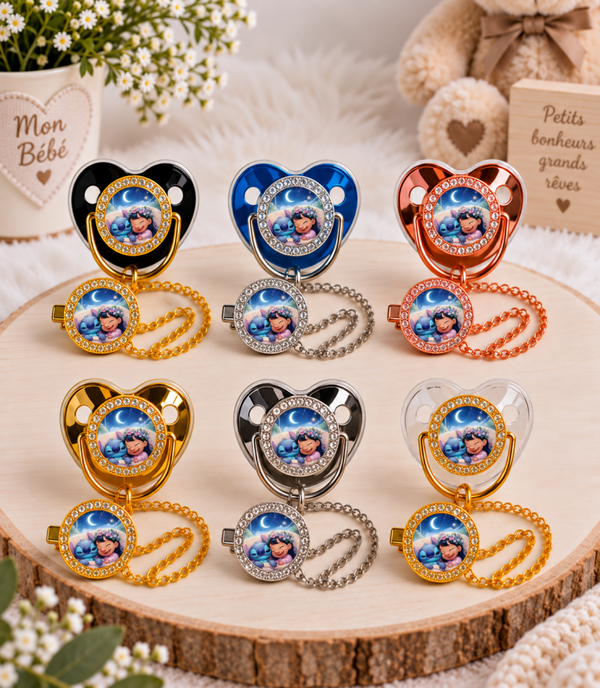 Tétine Strass Baby Stitch – Tétine bébé personnalisée avec attache