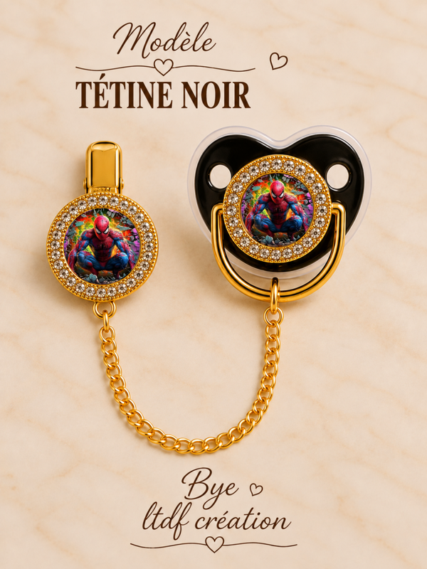 Tétine Strass Baby Spider-Man – Tétine bébé personnalisée avec attache