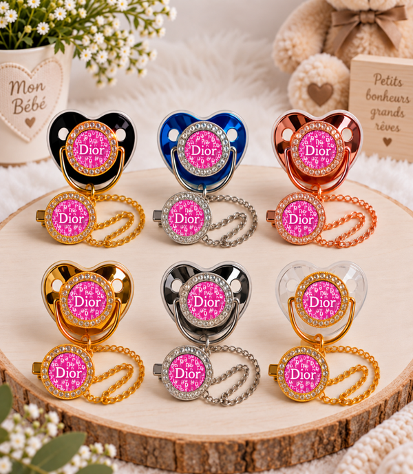 Tétine Strass Baby Dior – Tétine bébé personnalisée avec attache