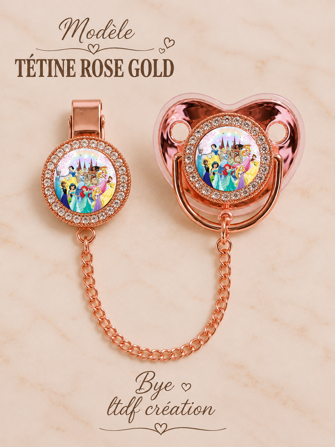 Tétine Strass Baby Disney Princess – Tétine bébé personnalisée avec attache