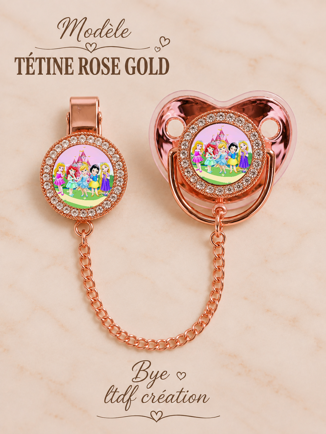 Tétine Strass Baby Disney Princess – Tétine bébé personnalisée avec attache