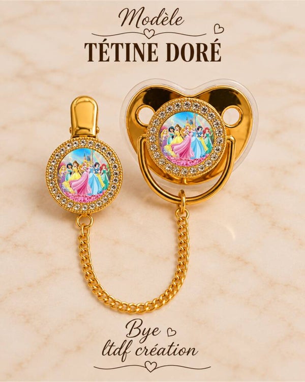 Tétine Strass Baby Disney Princess – Tétine bébé personnalisée avec attache