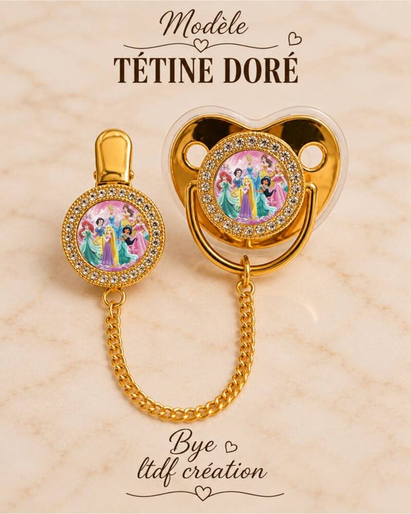 Tétine Strass Baby Disney Princess – Tétine bébé personnalisée avec attache