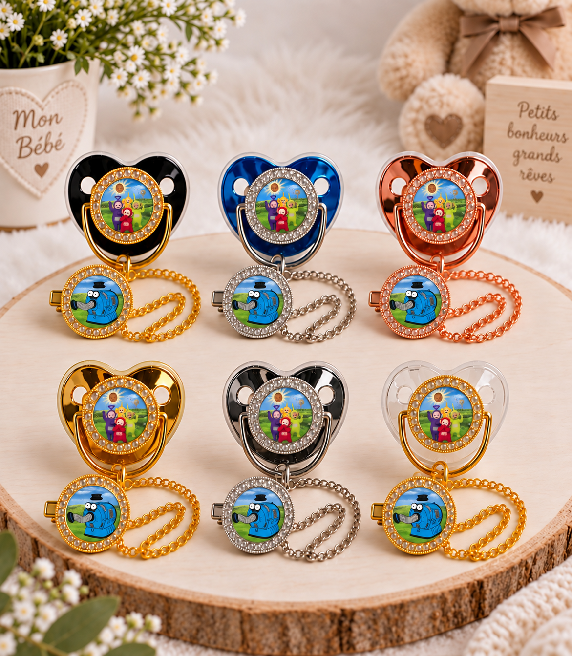 Tétine Strass Baby Les Teletubbies – Tétine bébé personnalisée avec attache