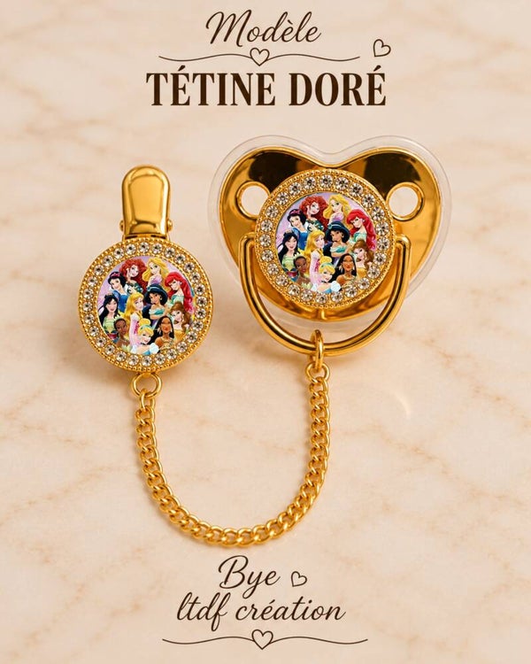 Tétine Strass Baby Disney Princess – Tétine bébé personnalisée avec attache