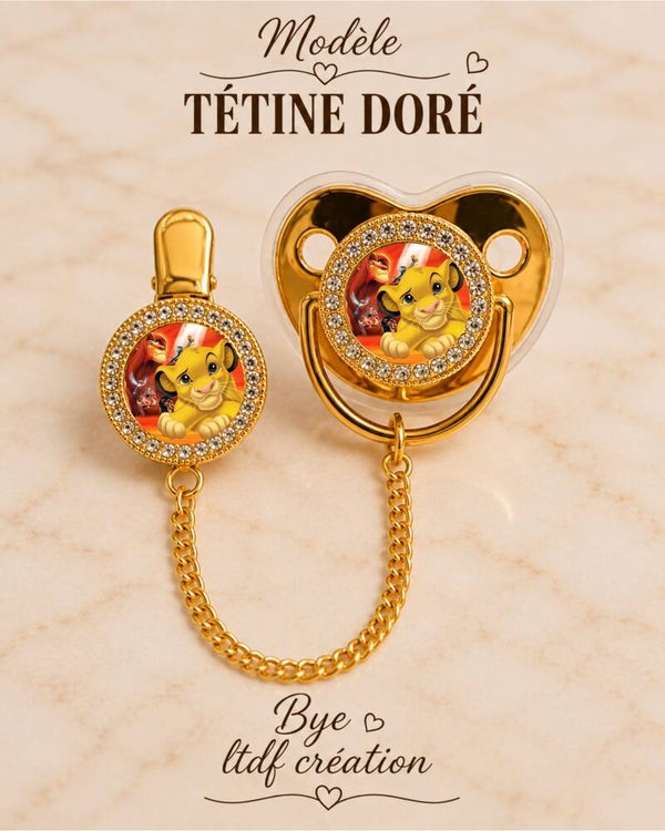 Tétine Strass Baby Le Roi Lion Simba – Tétine bébé personnalisée avec attache