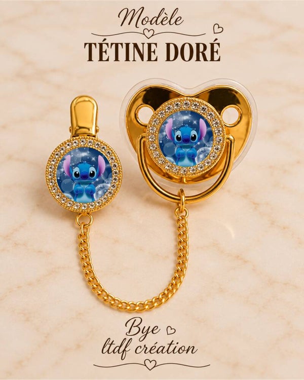 Tétine Strass Baby Stitch – Tétine bébé personnalisée avec attache