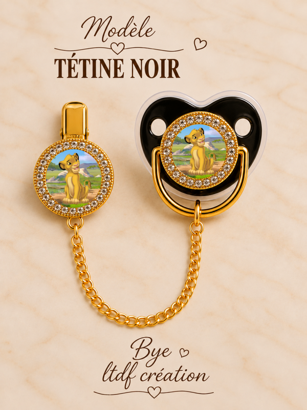 Tétine Strass Baby Le Roi Lion Simba – Tétine bébé personnalisée avec attache