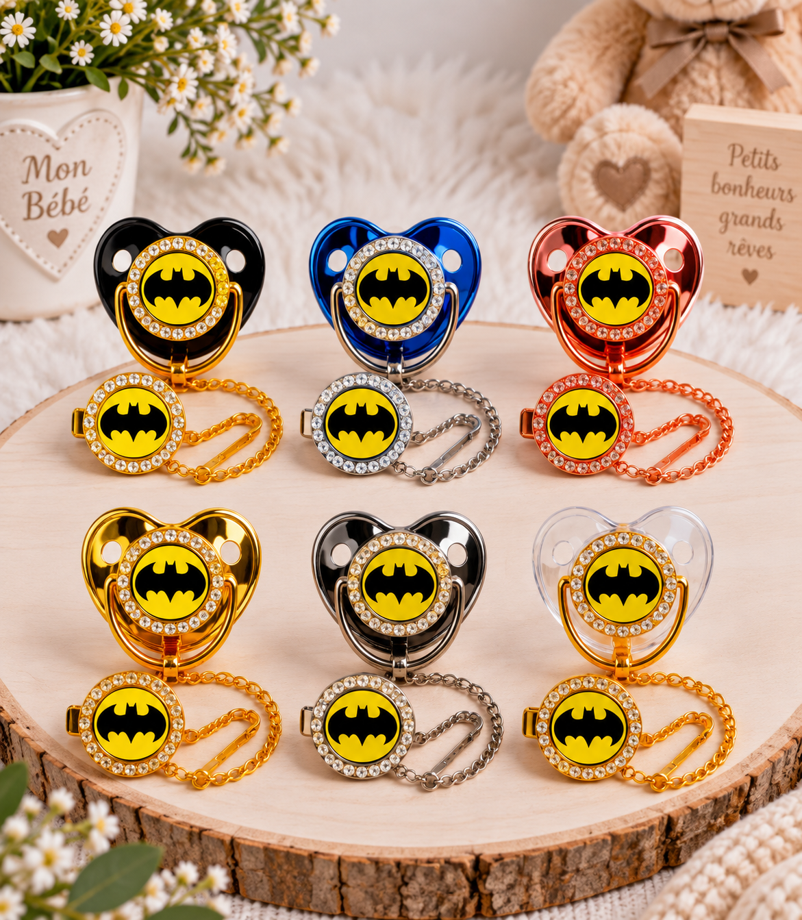 Tétine Strass Baby Batman – Tétine bébé personnalisée avec attache