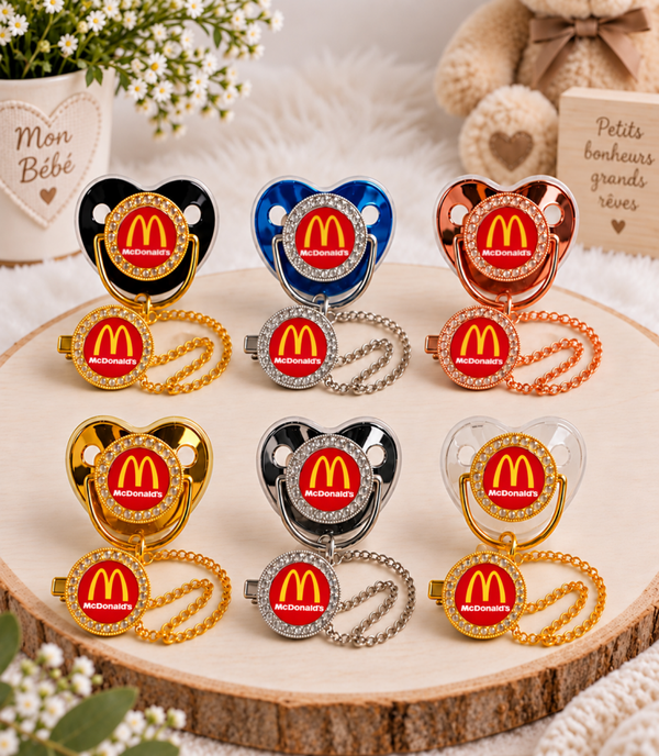 Tétine Strass Baby McDonald’s – Tétine bébé personnalisée avec attache