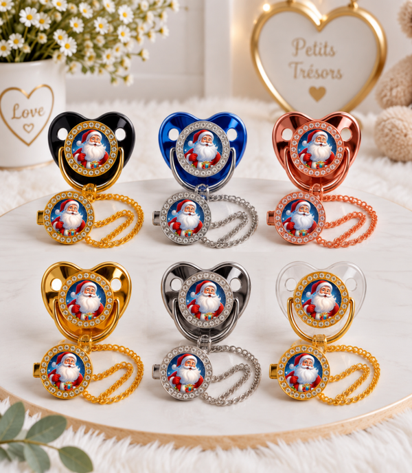 Tétine Strass Baby Père Noël – Tétine bébé personnalisée avec attache