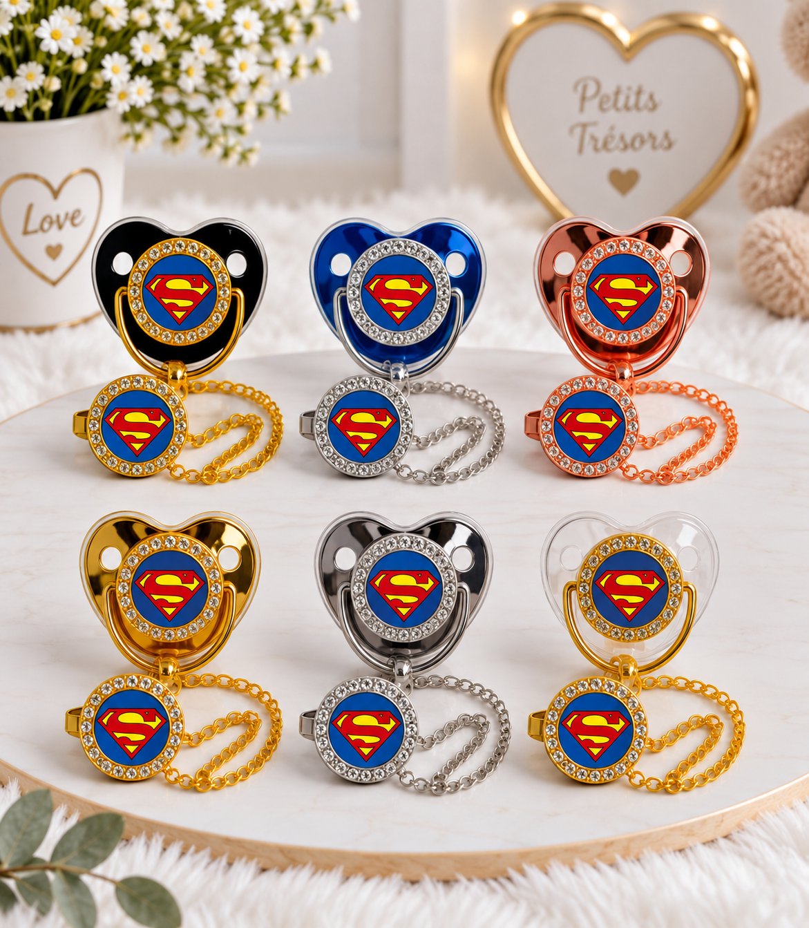 Tétine Strass Baby Superman – Tétine bébé personnalisée avec attache