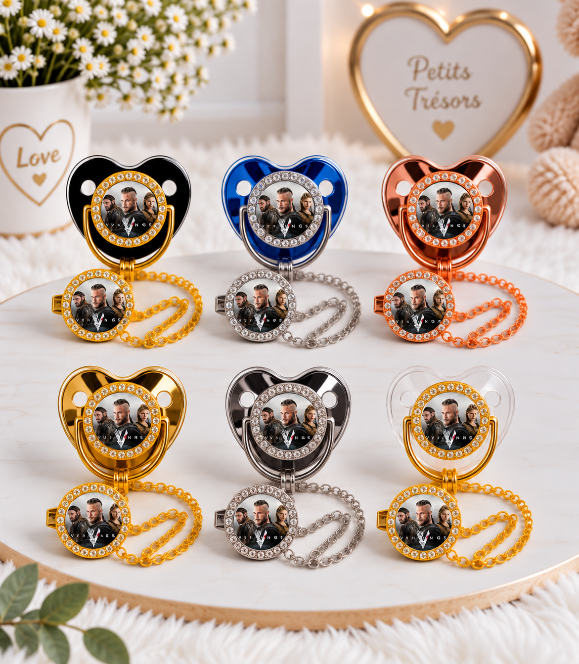 Tétine Strass Baby Vikings – Tétine bébé personnalisée avec attache