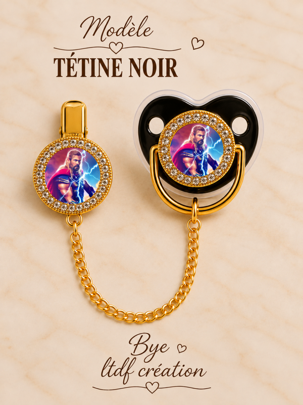 Tétine Strass Baby Thor – Tétine bébé personnalisée avec attache