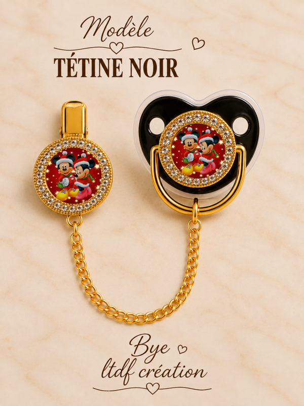 Tétine Strass Baby Mickey & Minnie – Tétine bébé personnalisée avec attache