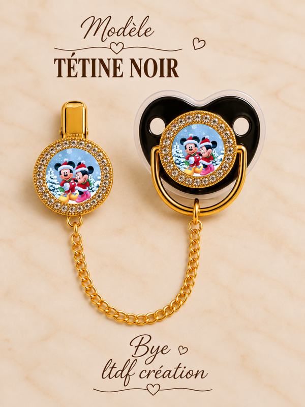 Tétine Strass Baby Mickey & Minnie – Tétine bébé personnalisée avec attache