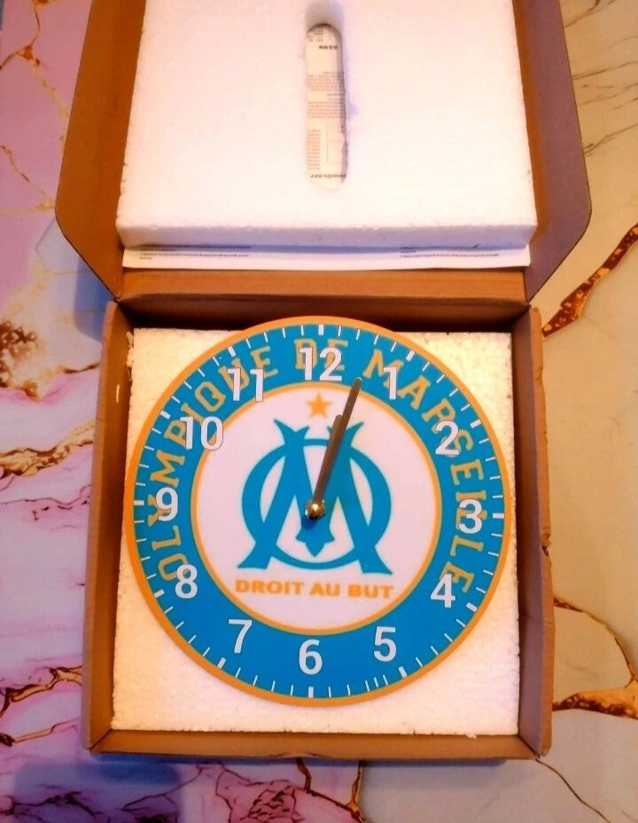 Horloge Murale Olympique de Marseille 20 cm – Horloge Décorative OM | Boutique LTDF Création