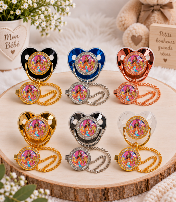 Tétine Strass Baby Winx Club – Tétine bébé personnalisée avec attache