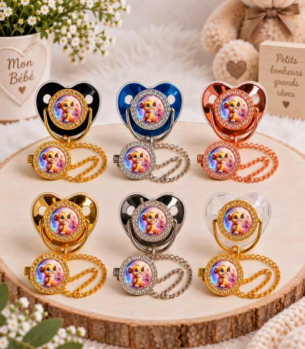 Tétine Strass Baby Simba Le Roi Lion – Tétine bébé personnalisée avec attache