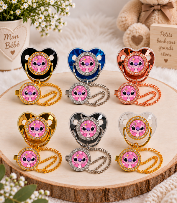 Tétine Strass Baby Stitch – Tétine bébé personnalisée avec attache