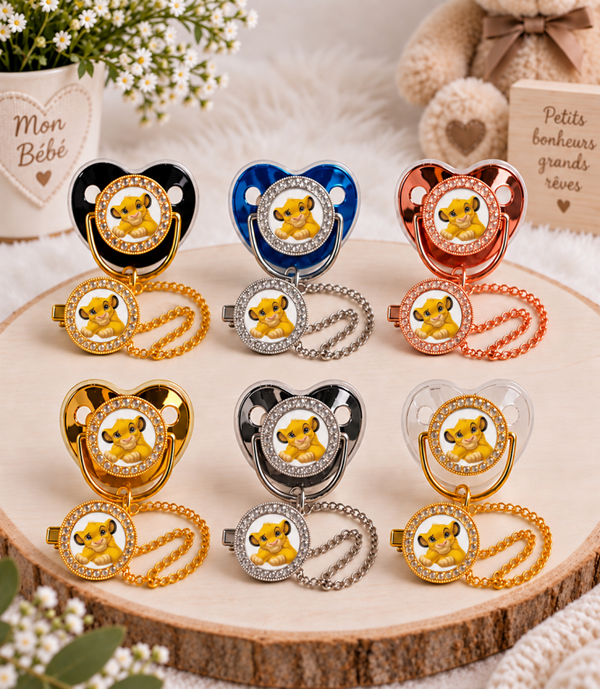 Tétine Strass Baby Simba Le Roi Lion – Tétine bébé personnalisée avec attache