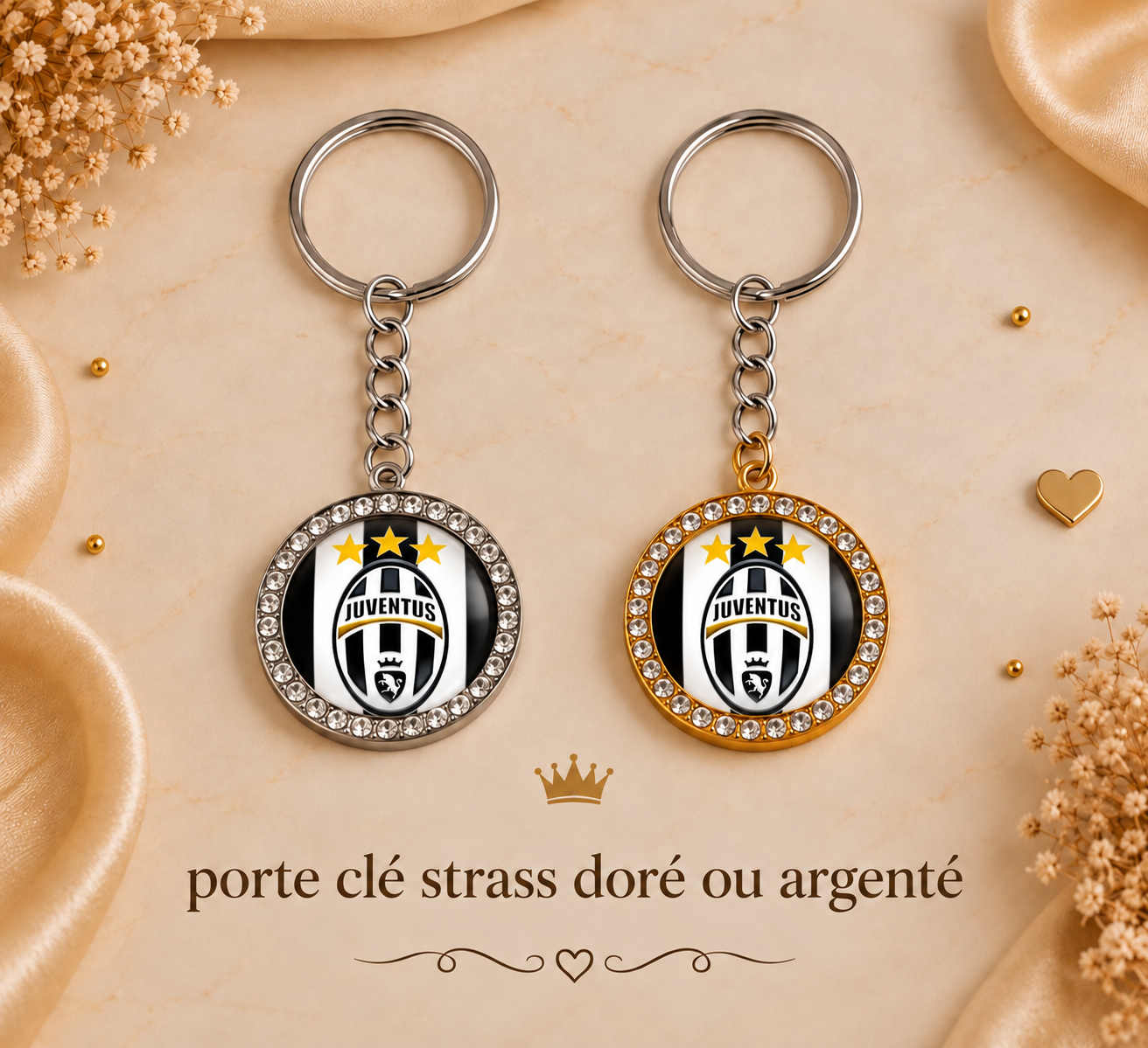 Collection Bijoux Juventus – Colliers, Bracelets, Bagues, Boucles d’Oreilles et Porte-Clés Strass pour Supporters de la Juventus Turin