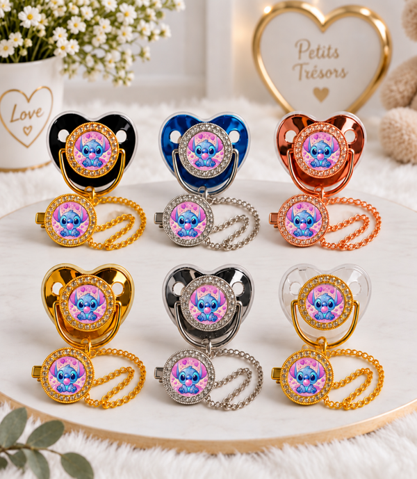Tétine Strass Baby Stitch – Tétine bébé personnalisée avec attache