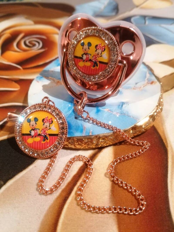 Tétine Strass avec Attache Disney Mickey & Minnie – 5 Coloris Disponibles