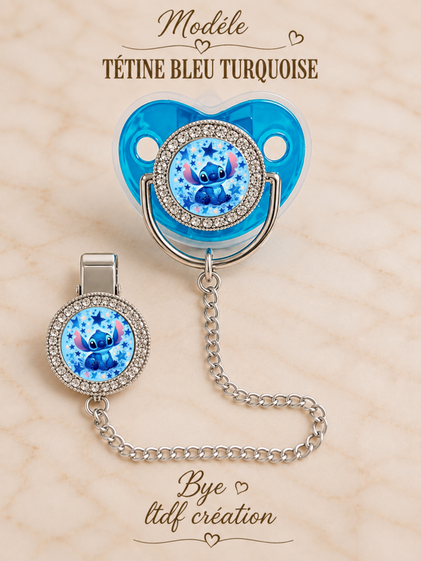 Tétine Strass Baby Stitch – Tétine bébé personnalisée avec attache