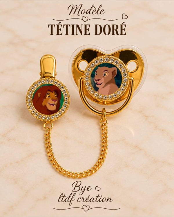 Tétine Strass Baby Simba Le Roi Lion – Tétine bébé personnalisée avec attache