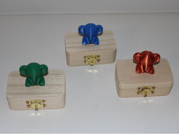 houten kistje met olifant in 3 kleuren